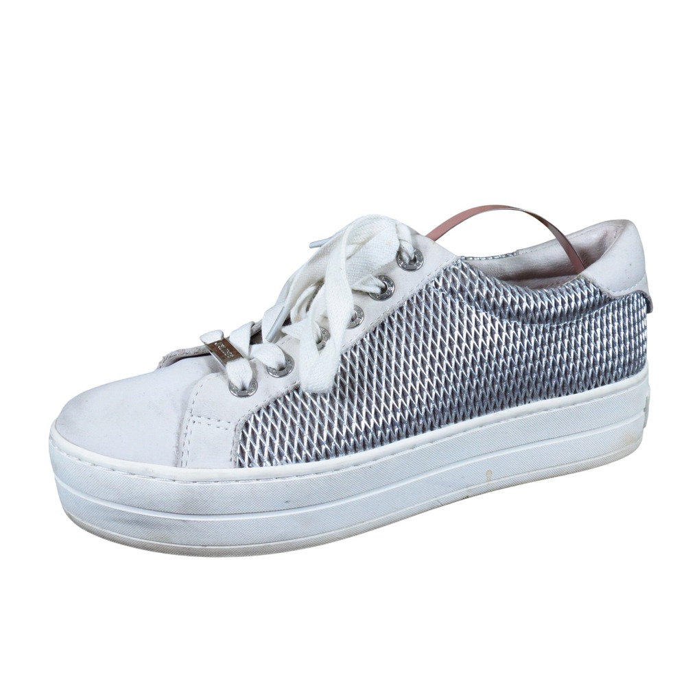 J/Slides Hilton Women Fashion Sneaker Size 6 Platform Lifestyle White Silver